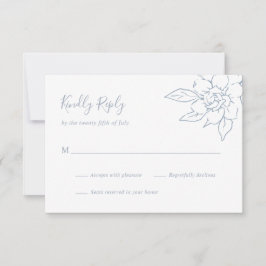 Cartão RSVP Dusty Blue Line Art Floral Elegant Weding