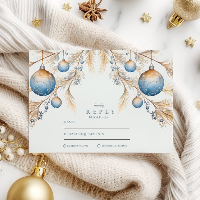 Cartão RSVP Dusty Blue Ornament Weding (Criador carregado)