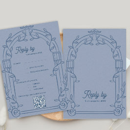 Cartão RSVP Dusty Blue Ornate Arch Botanical Wedding Reply