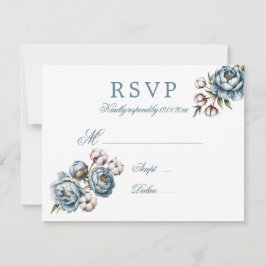 Cartão RSVP Dusty Blue Peony and Cotton Wedding