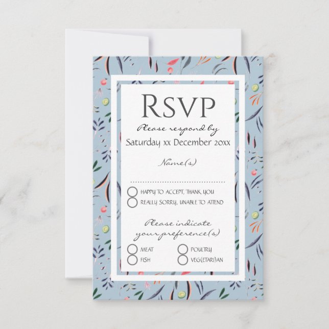 Cartão RSVP Dusty Blue Personalizado WEDDING (Frente)