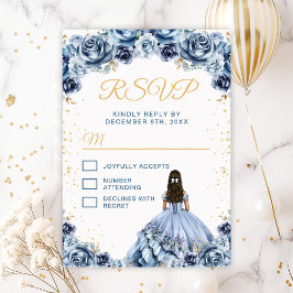 Cartão RSVP Dusty Blue Princess Floral Quinceañera