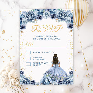 Cartão RSVP Dusty Blue Princess Floral Quinceañera