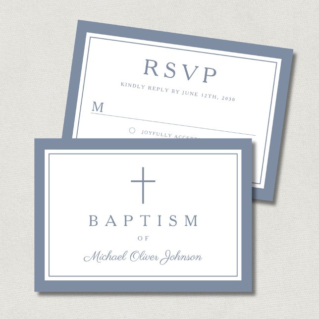 Cartão RSVP Dusty Blue Religious Cross Boy Baptism  (Dusty Blue Religious Cross Boy Baptism RSVP Card)