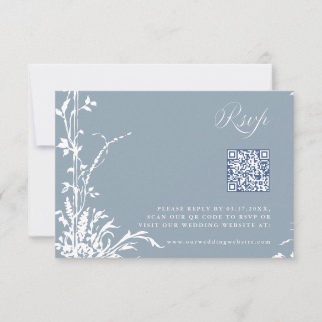 Cartão RSVP Dusty Blue Romantic Botanical Arch Garden Wedding (Frente)