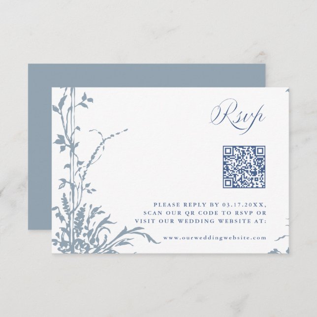 Cartão RSVP Dusty Blue Romantic Botanical Arch Garden Wedding (Frente/Verso)