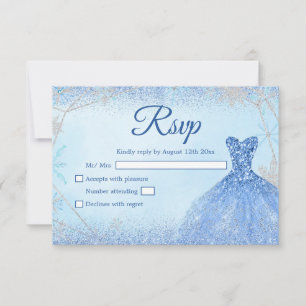 Cartão RSVP Dusty Blue Silver Floco de Neve Quinceañera