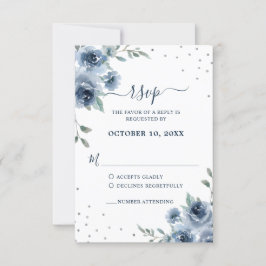Cartão RSVP Dusty Blue Slate Floral Botânico Casamento Chic