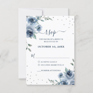 Cartão RSVP Dusty Blue Slate Floral Botânico Casamento Chic