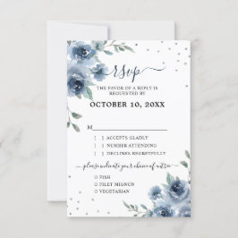 Cartão RSVP Dusty Blue Slate Floral Botânico Casamento Chic
