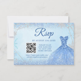 Cartão RSVP Dusty Blue Snowflake Natal Quinceañera 15 QR