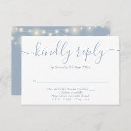 Cartão RSVP Dusty Blue String Lights Floral Weding