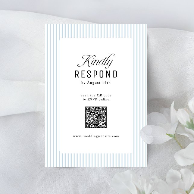 Cartão RSVP Dusty Blue Striped Elegance Classy QR Code Wedding (Dusty Blue Striped Elegance Classy QR Code Wedding RSVP Card)