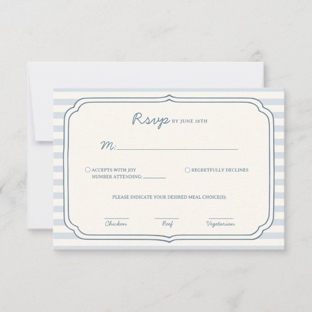 Cartão RSVP Dusty Blue Striped Wedding Response Card  (Frente)