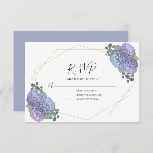 Cartão RSVP Dusty Blue Watercolor Casamento Geométrico (Frente/Verso)