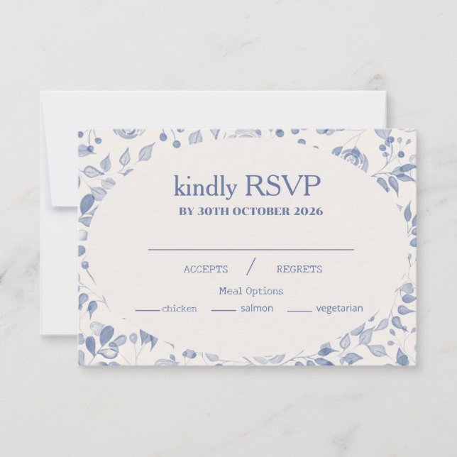 Cartão RSVP Dusty Blue Watercolor Floral Response Card (Frente)