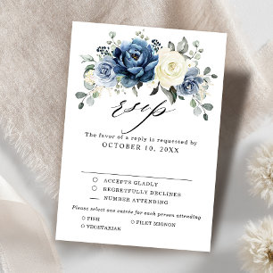 Cartão RSVP Dusty Blue White Floral Reply Refeitura Escolha
