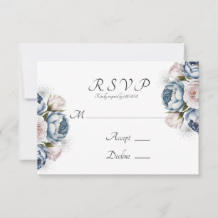 Cartão RSVP Dusty Blue & White Peony Weds