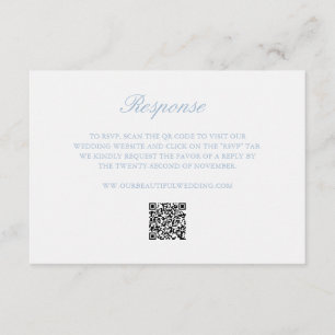 Cartão RSVP Dusty Blue Wreath Monograma QR Código Elegante Cas