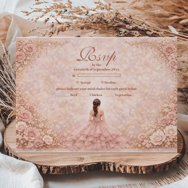 Cartão RSVP Dusty Blush Rose Garden Quinceañera (Criador carregado)