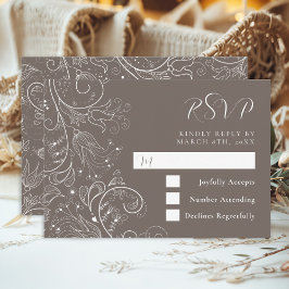 Cartão RSVP Dusty Brown Elegant Floral Wedding