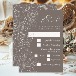 Cartão RSVP Dusty Brown Elegant Floral Wedding Escolha