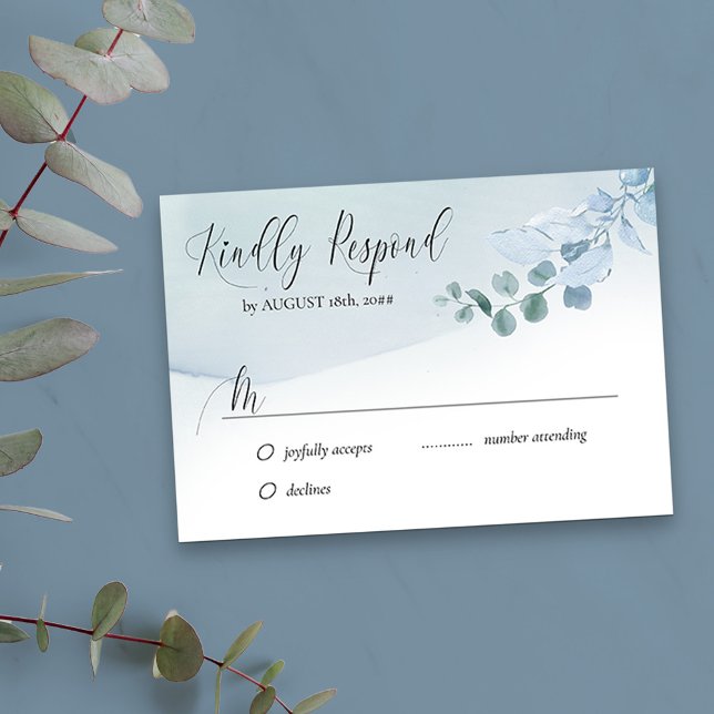 Cartão RSVP Dusty Eucalyptus Elegant Foliage Casamento Simples (Response Card with editable reply date)