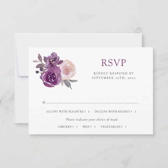 Cartão RSVP Dusty Mauve Purple Blush Casamento Botânico Floral (Frente)