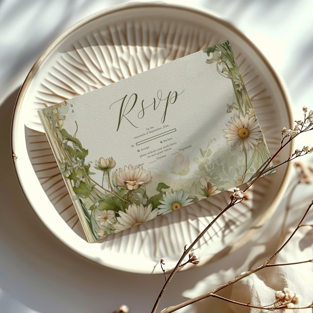 Cartão RSVP Dusty Pink Marguerite Daisy Wedding Art Nouveau (Criador carregado)
