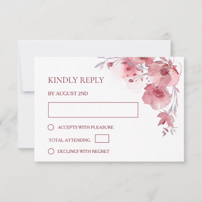 Cartão RSVP Dusty Pink Watercolor Wedding (Frente)