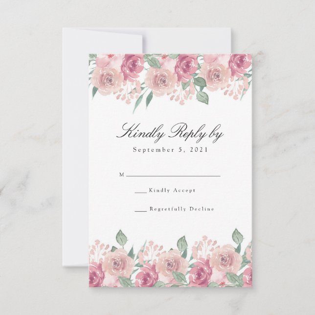 Cartão RSVP Dusty Rosa Blush Casamento Floral (Frente)