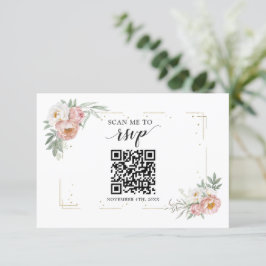 Cartão RSVP Dusty Rosa Floral Código QR Adicionar seu URL Casa