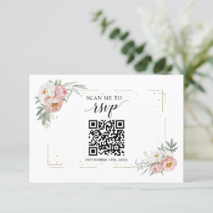 Cartão RSVP Dusty Rosa Floral Código QR Adicionar seu URL Casa
