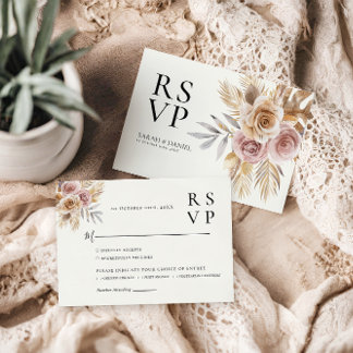 Cartão RSVP Dusty Rosa Floral Wreath Wedding