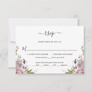 Cartão RSVP Dusty Rosa Mauve Floral Rosa