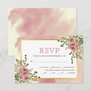 Cartão RSVP Dusty rosa rosa flores cor-de-rosa estrutura doura