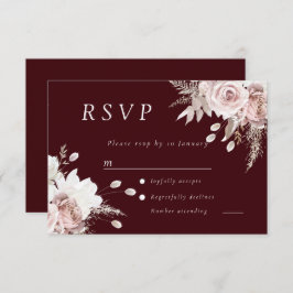 Cartão RSVP Dusty Rose Blush Floral Wedding Deep Burgundy