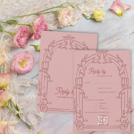 Cartão RSVP Dusty Rose Ornate Arch Botanical Wedding Reply By