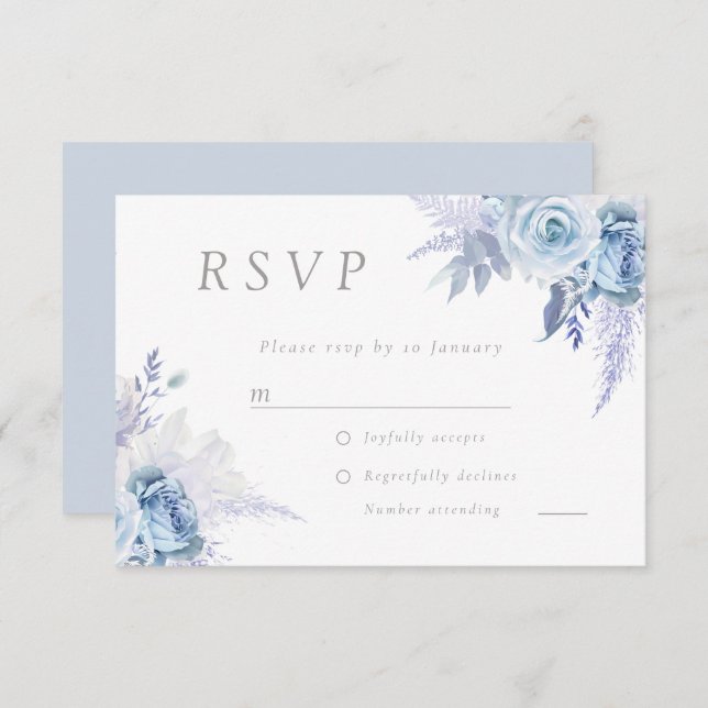 Cartão RSVP Dusty Sky Blue Divine Casamento Floral (Frente/Verso)