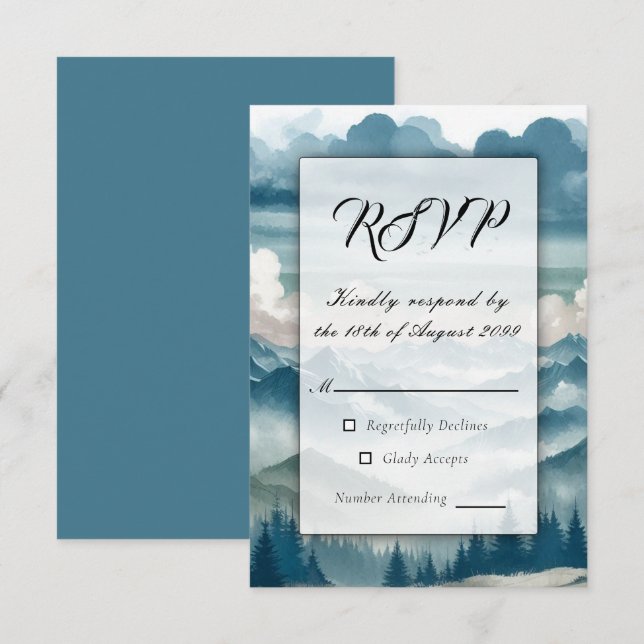 Cartão RSVP Ecos Através dos Pinheiros Mistos (Frente/Verso)