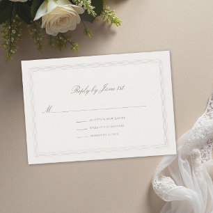 Cartão RSVP Ecru Triplo Formal Elegante Clássico Moderno Casam