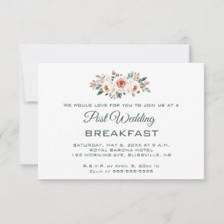 Cartão RSVP Editable Light Pink Roses Post Wedding Breakfast