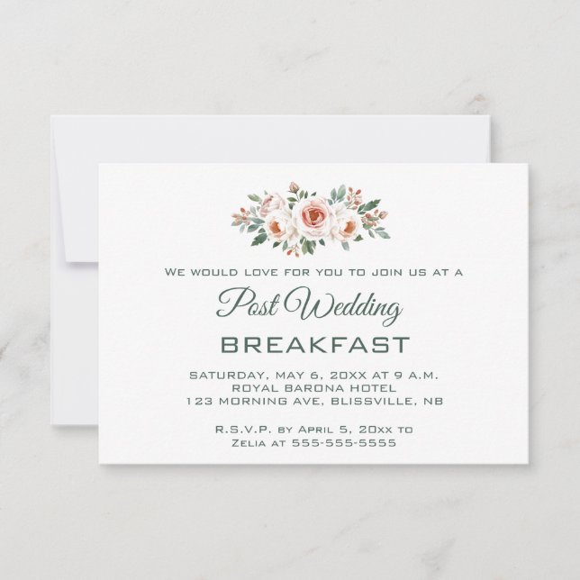 Cartão RSVP Editable Light Pink Roses Post Wedding Breakfast (Frente)