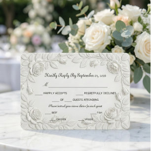 Cartão RSVP Efeito de Baixo-relevo Floral de Rosa Embutida Fal