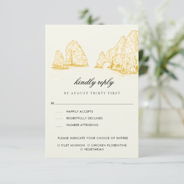 Cartão RSVP El Arco Cabo San Lucas Kindly Reply | Meal Options (Em pé/Frente)