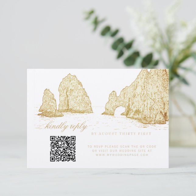 Cartão RSVP El Arco Cabo San Lucas Kindly Reply QR Code (Em pé/Frente)