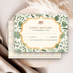 Cartão RSVP Elefante da Floresta Tropical Casamento Indiano