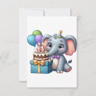 Cartão RSVP Elefante de aniversário de 14 anos