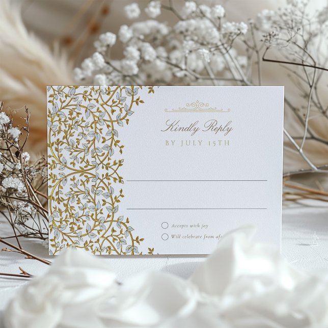 Cartão RSVP Elegance de ouro para casamento (Criador carregado)