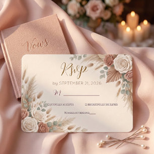 Cartão RSVP Elegância Botânica Rosa Salvia